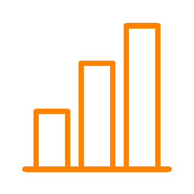 Icono animado de tres barras verticales ascendentes en color naranja sobre una línea base, representando el crecimiento operativo y el compromiso de Dinova con la eficiencia industrial.