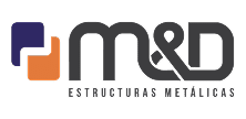 Logo del aliado M&D Estructuras Metálicas, proveedor de Dinova para soluciones de estructuras en acero para naves industriales en Colombia.
